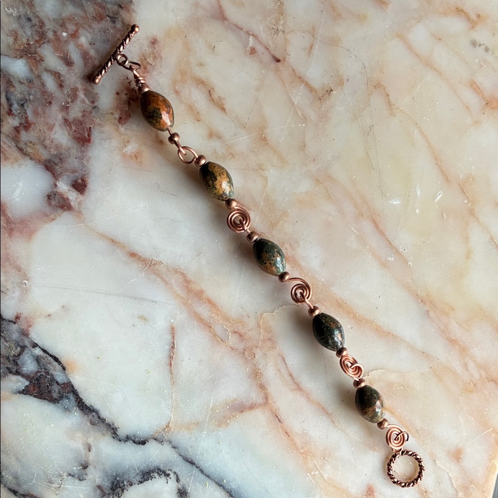 Artist-made Copper and Jasper Bead Bracelet